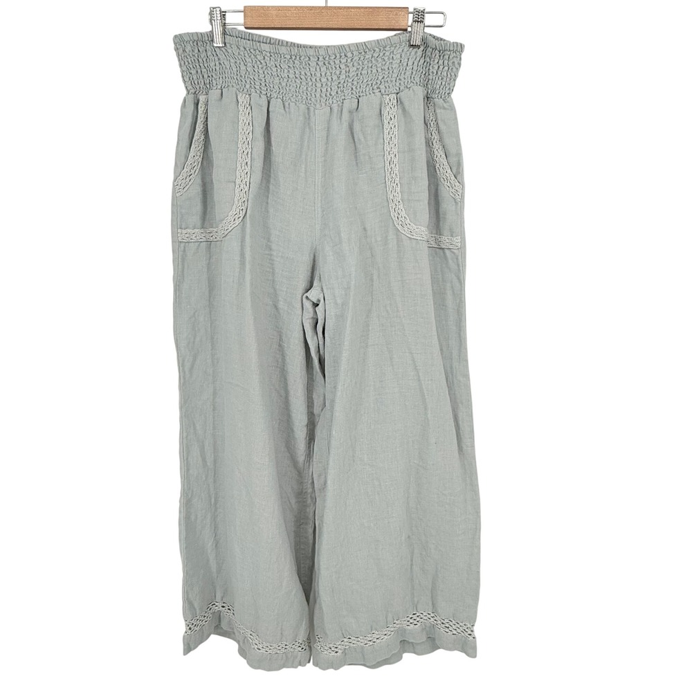 Nomad The Label Linen Pants Womens XXL Crochet Trim Wide Leg